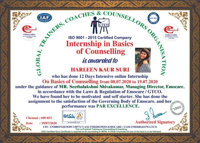 online internship in basic counselling