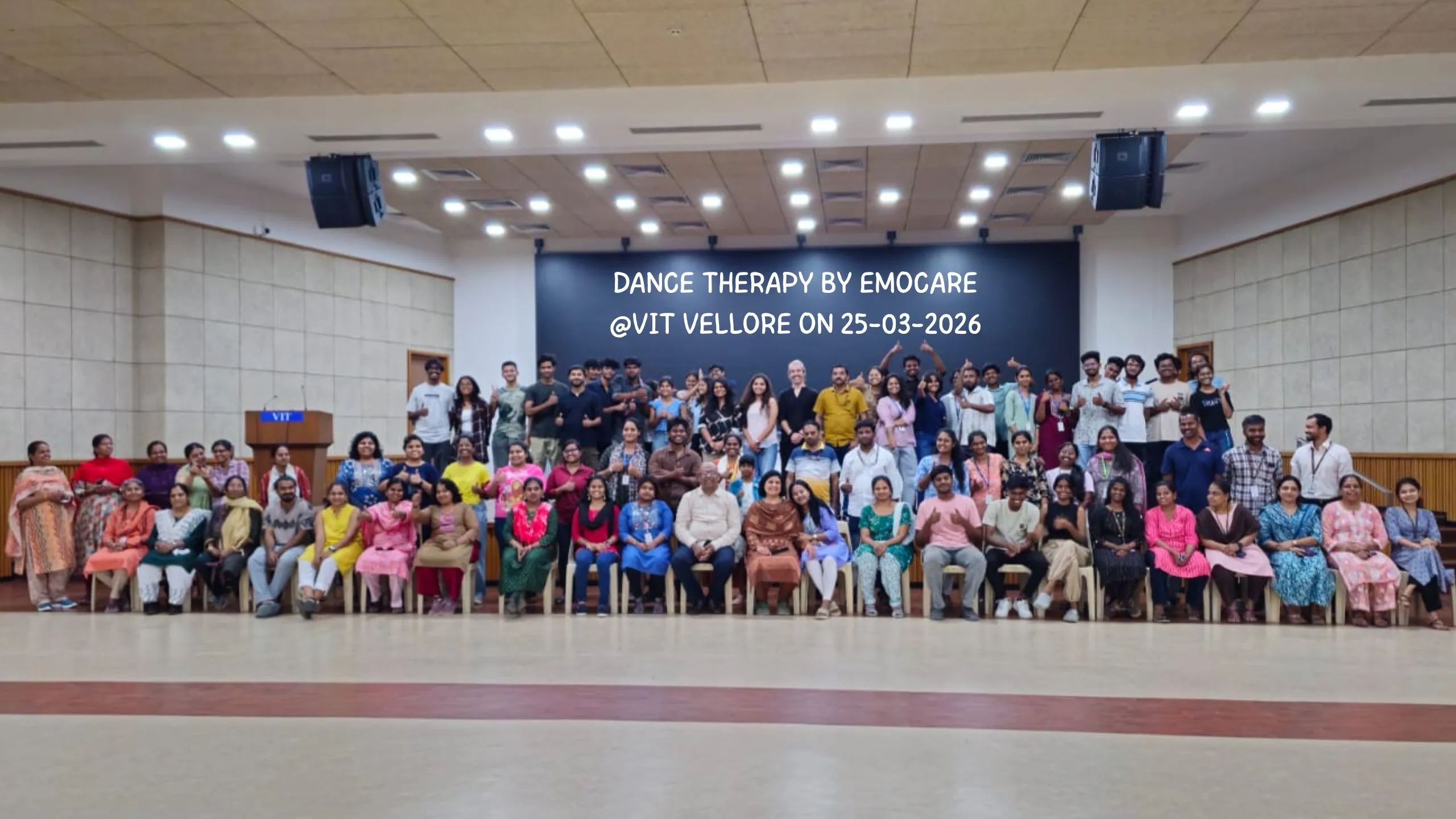 Seethalakshmi Sivakumar of Emocare conducting dance therapy at VIT Vellore